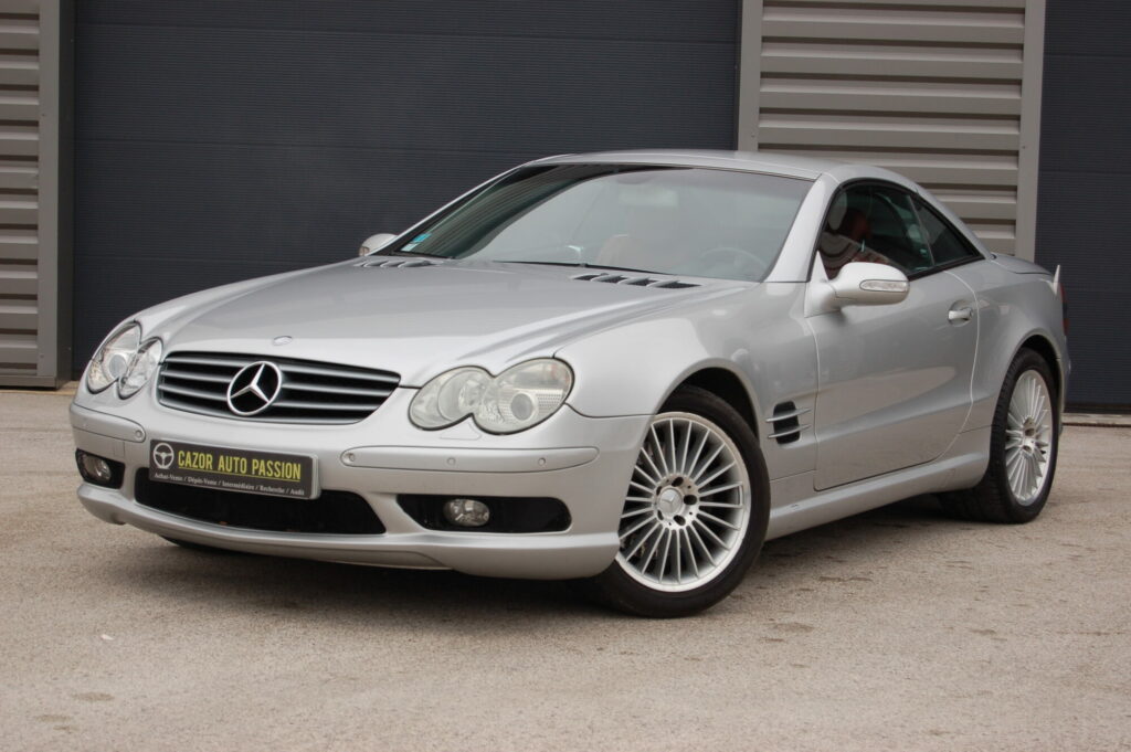 Mercedes SL 500 Pack AMG (R230) 306 ch — vue trois-quarts avant décapotée